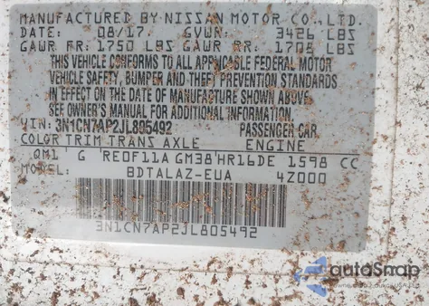 2018 Nissan Versa 1.6 S+ z USA, uszkodzony, nr VIN 3N1CN7AP2JL805492